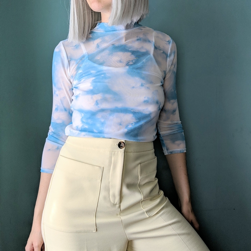 NO BOUNDARIES Blue Sky Y2K Style Sheer Top NWOT